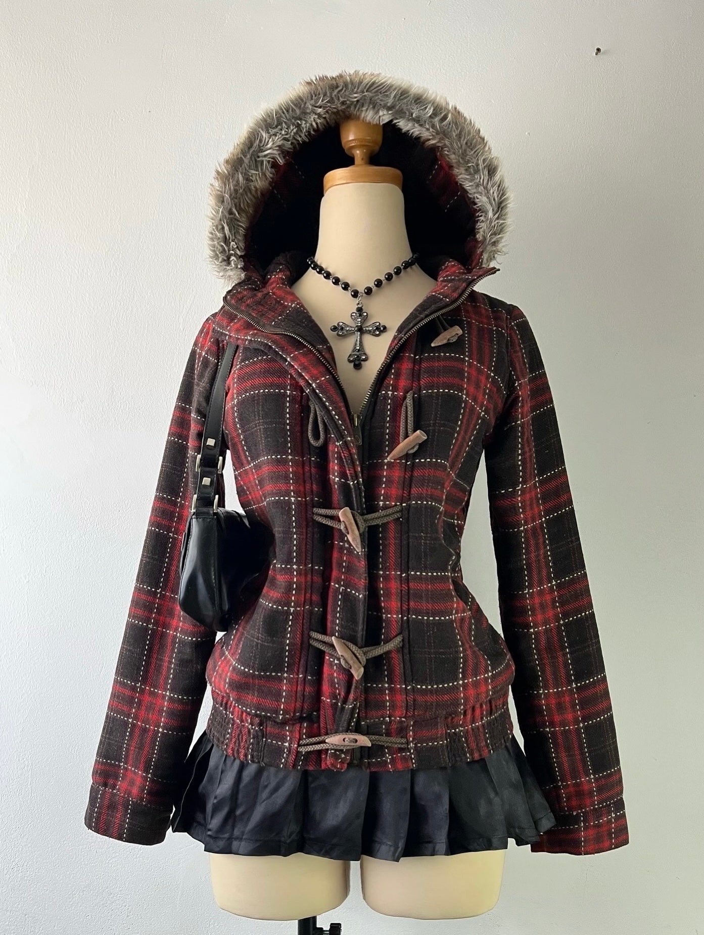 Checked jacket with warm inner lining and hood