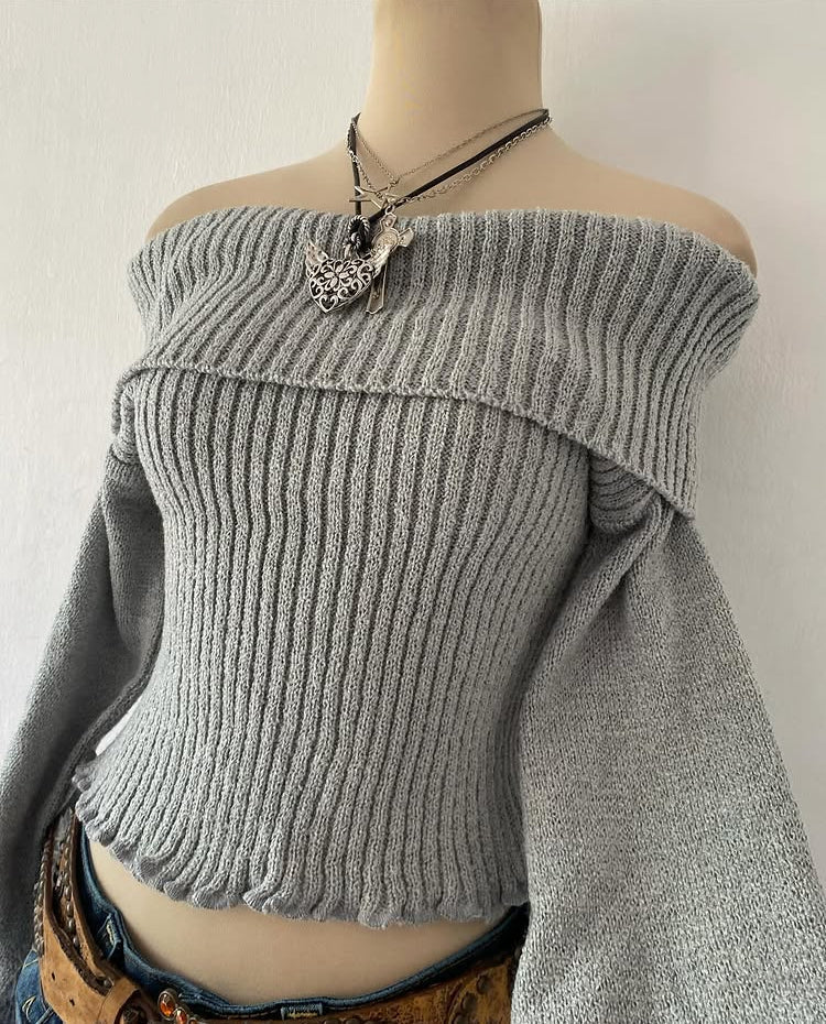 Gray off-shoulder sweater