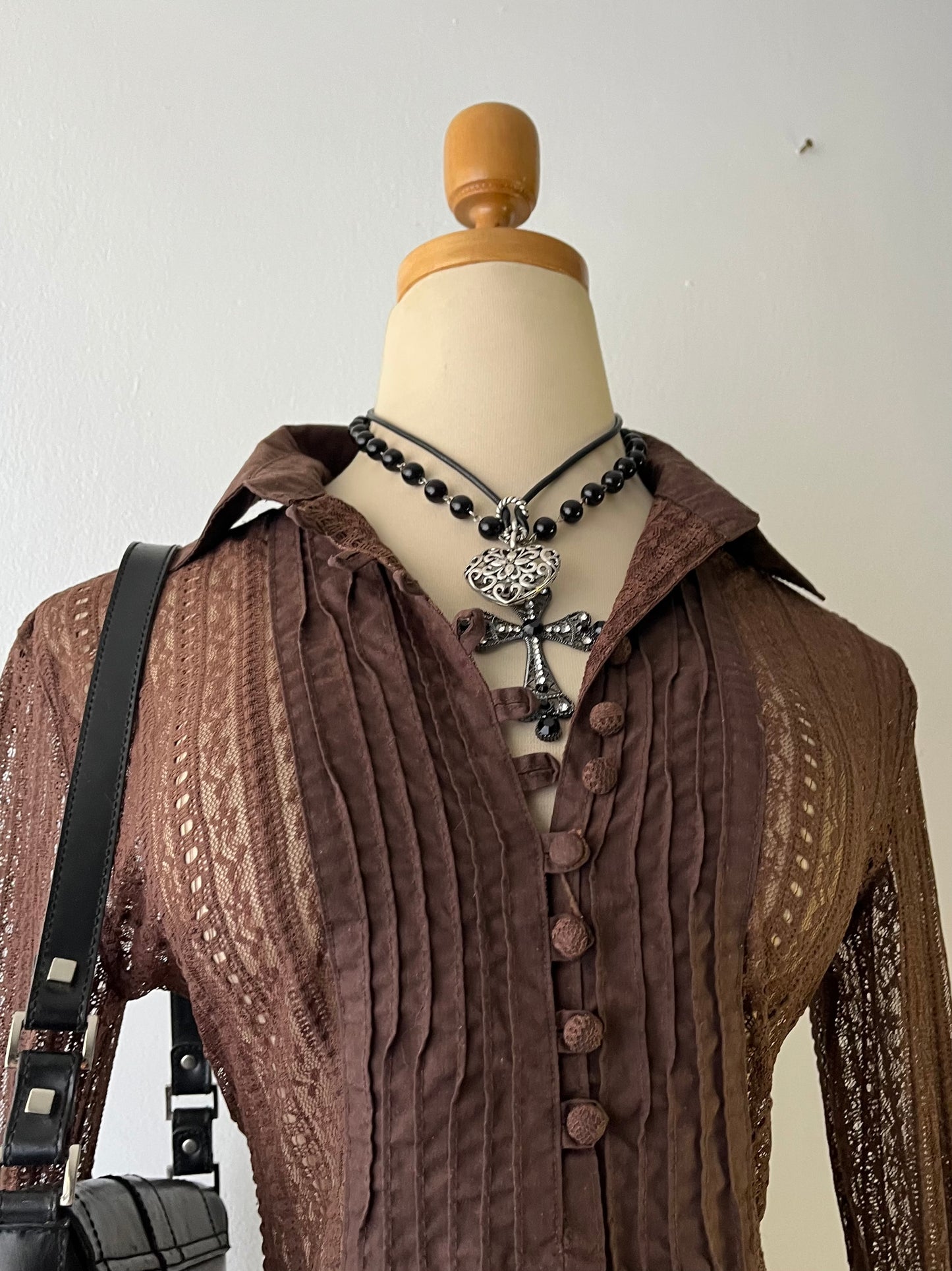 Adorable brown mesh top