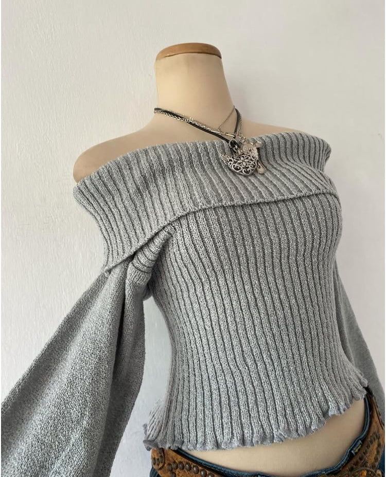 Gray off-shoulder sweater