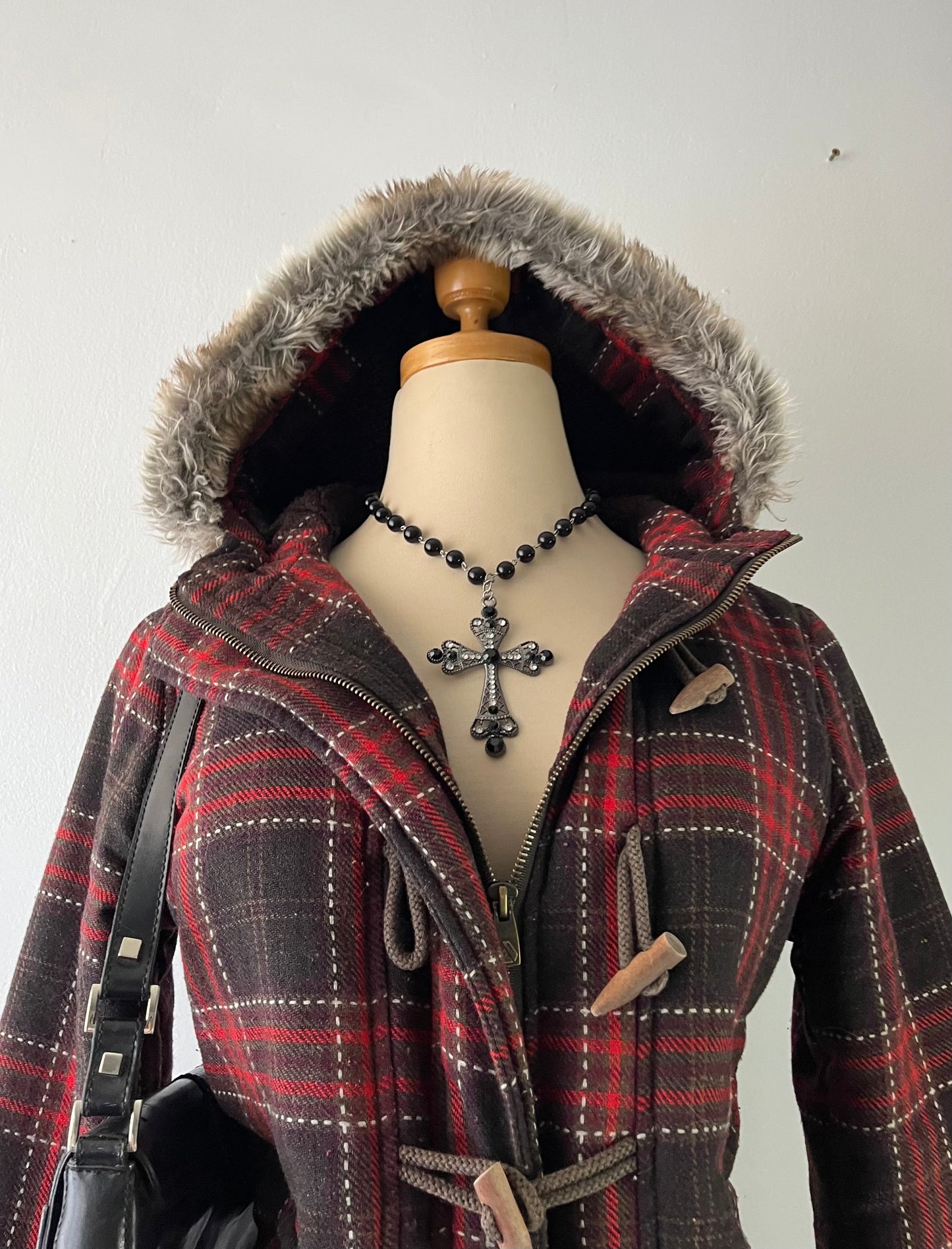 Checked jacket with warm inner lining and hood