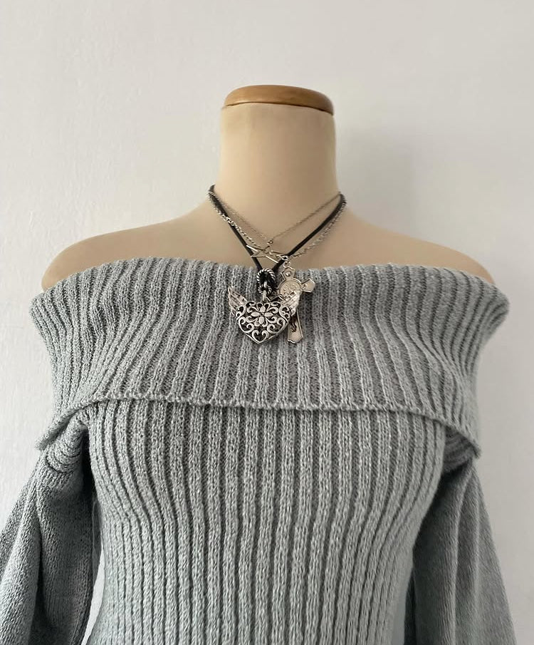 Gray off-shoulder sweater