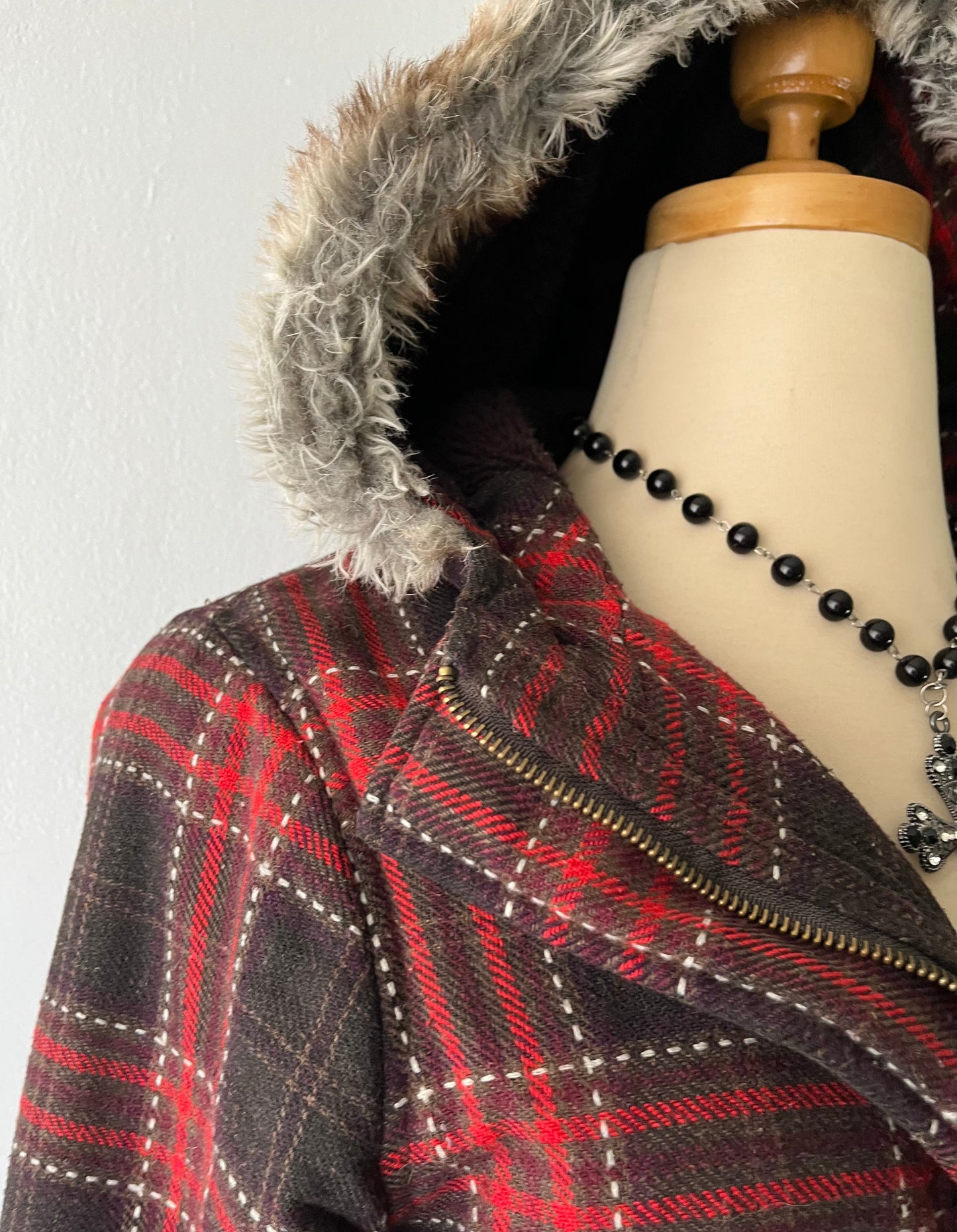 Checked jacket with warm inner lining and hood