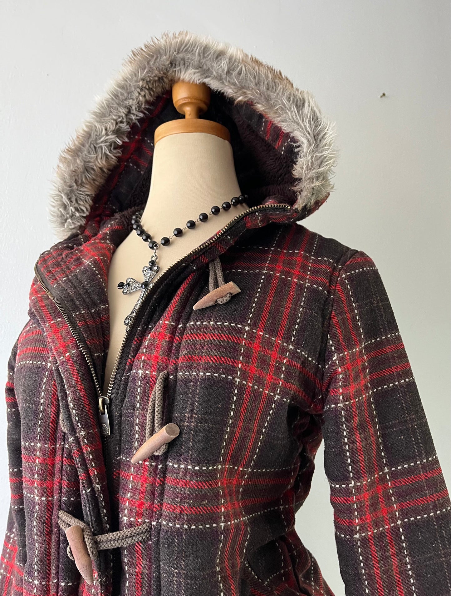 Checked jacket with warm inner lining and hood