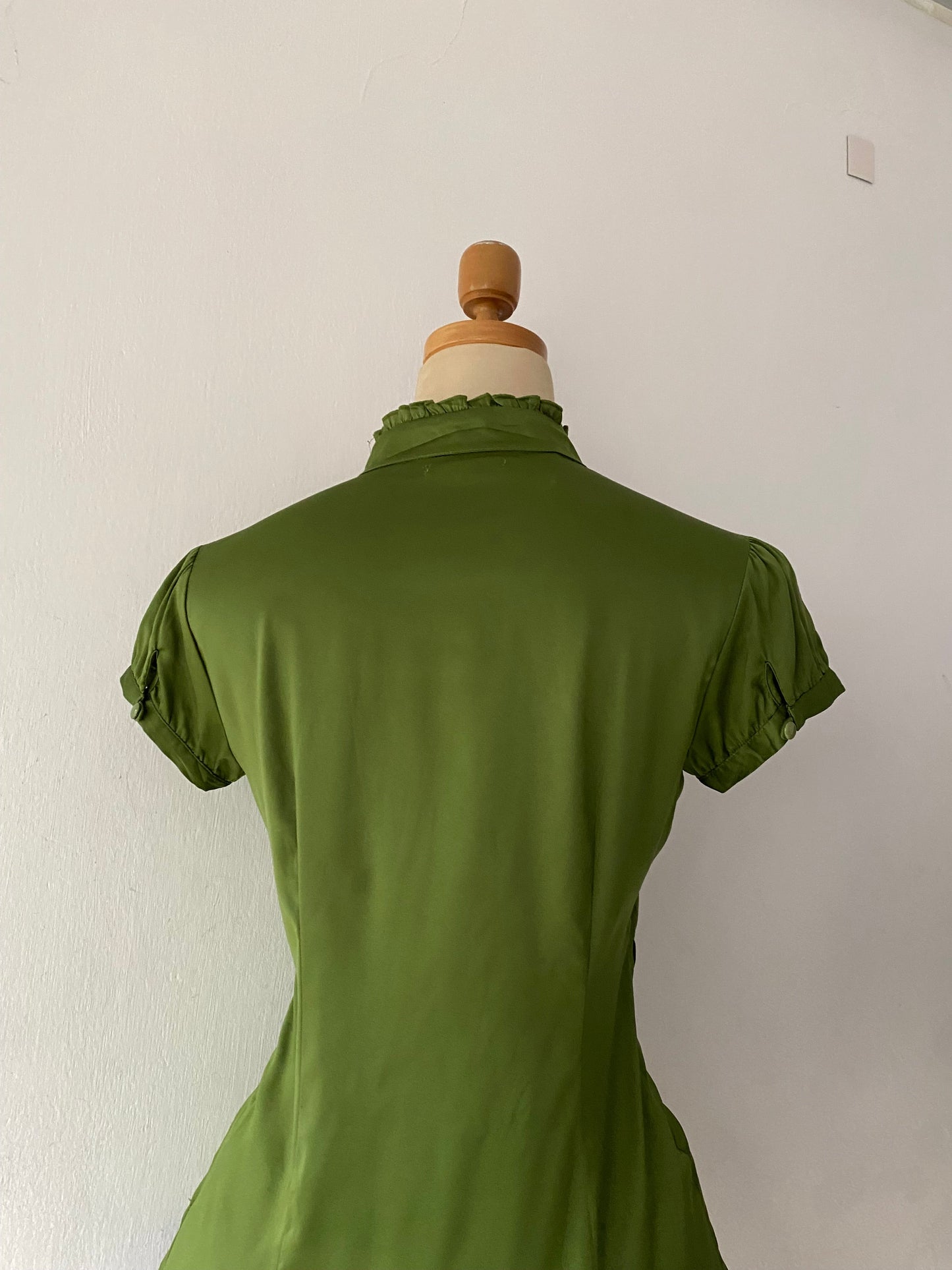 Green satin blouse