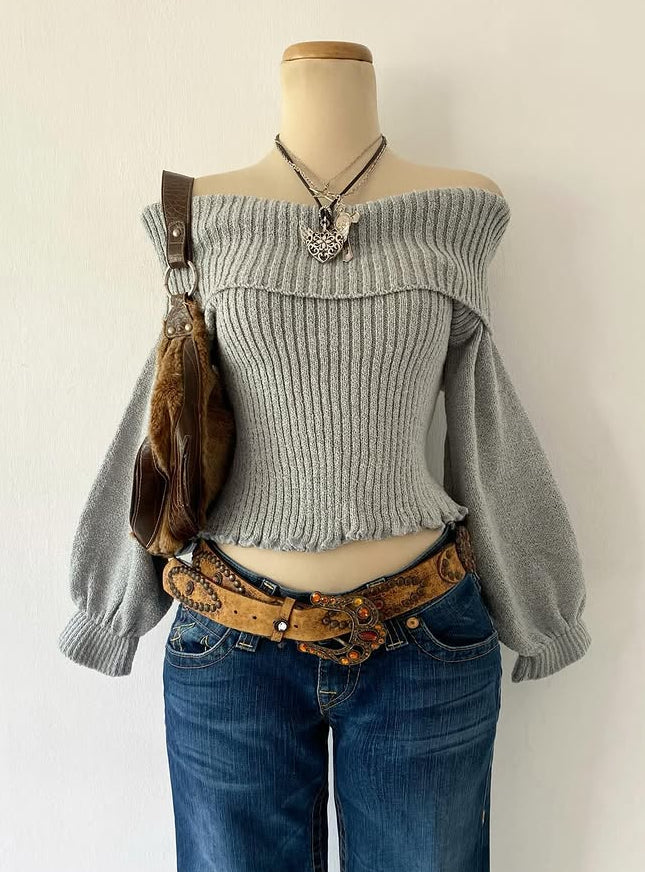 Gray off-shoulder sweater