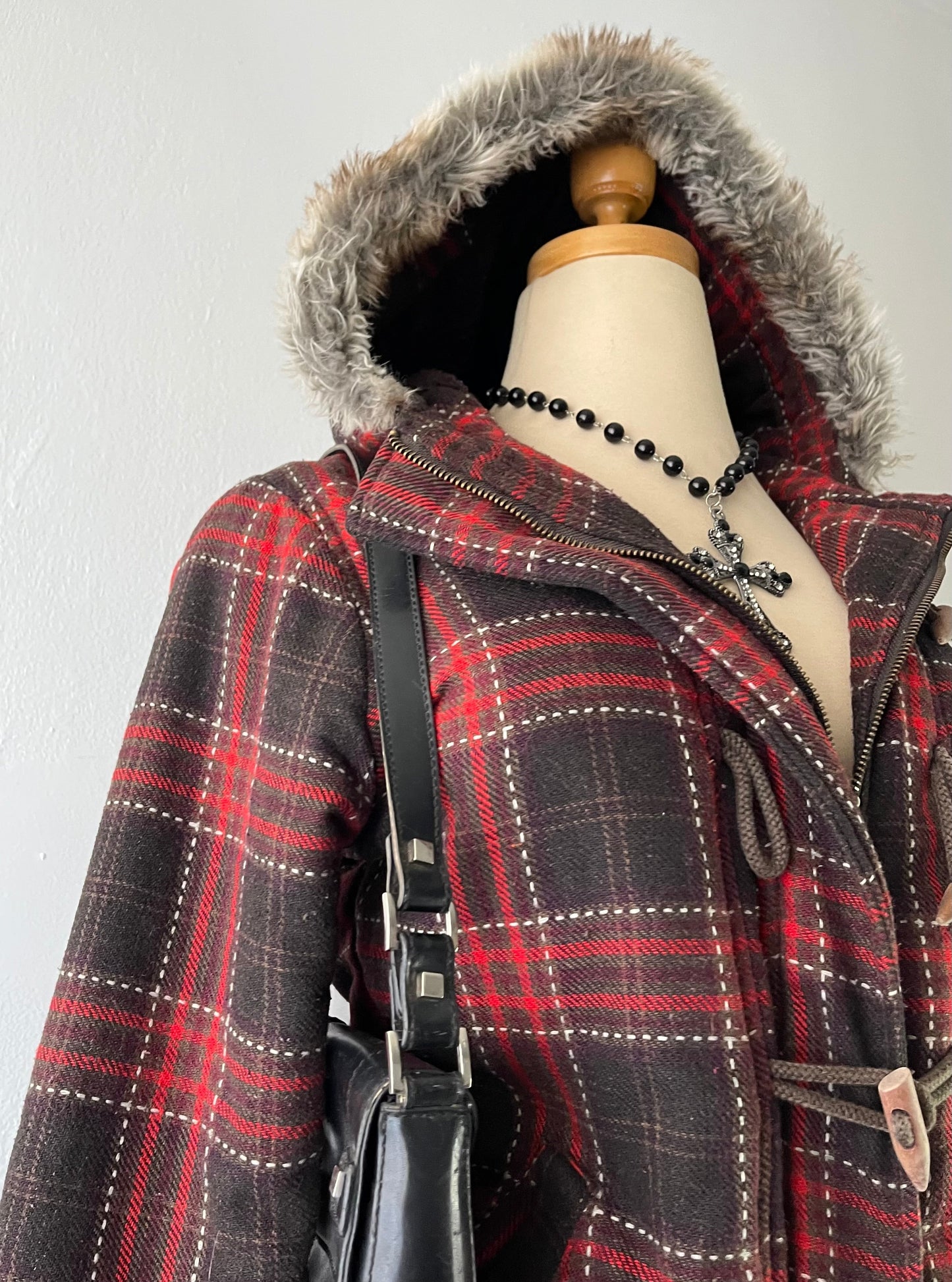Checked jacket with warm inner lining and hood