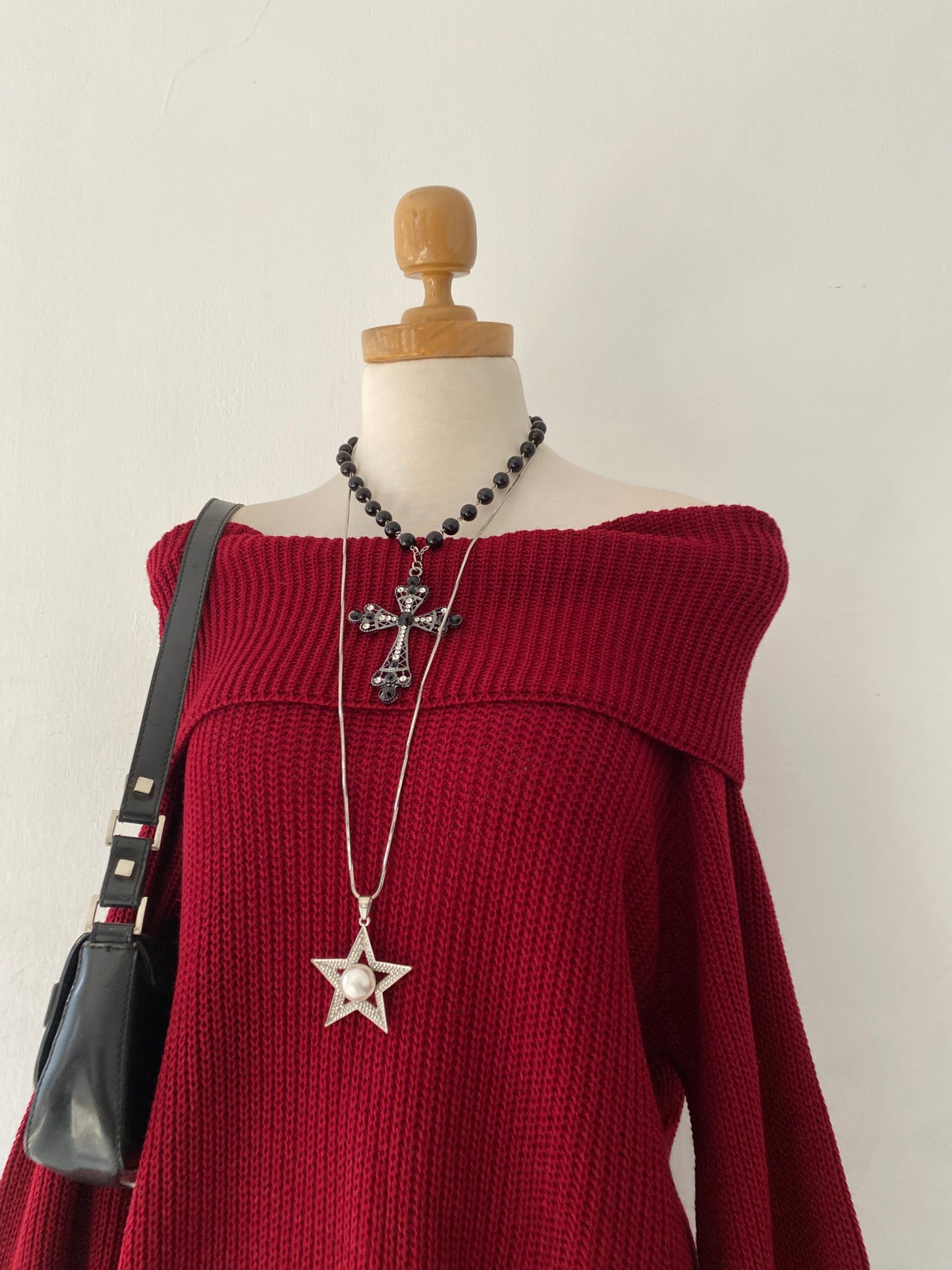 Off shoulder sweater with flared sleeves