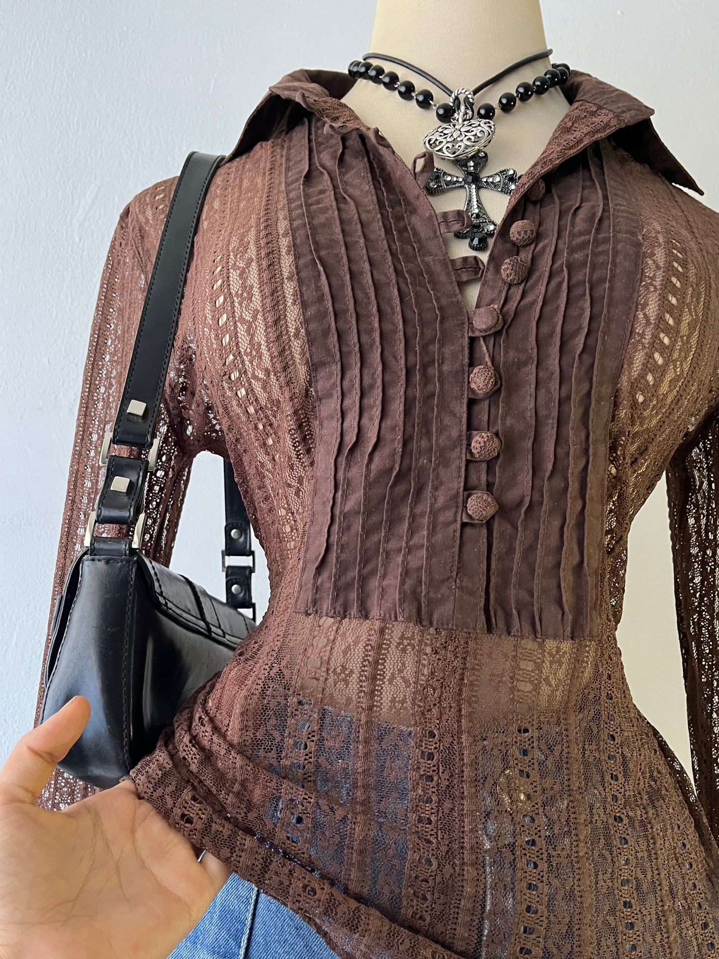 Adorable brown mesh top