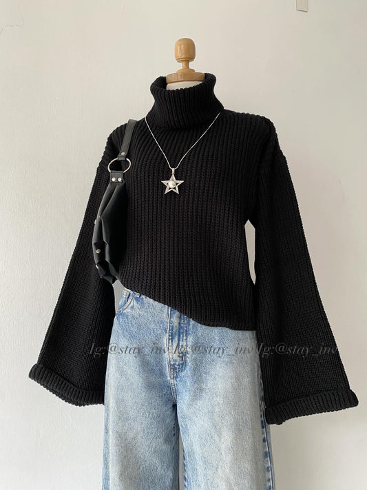 High-neck sweater with wide sleeves
