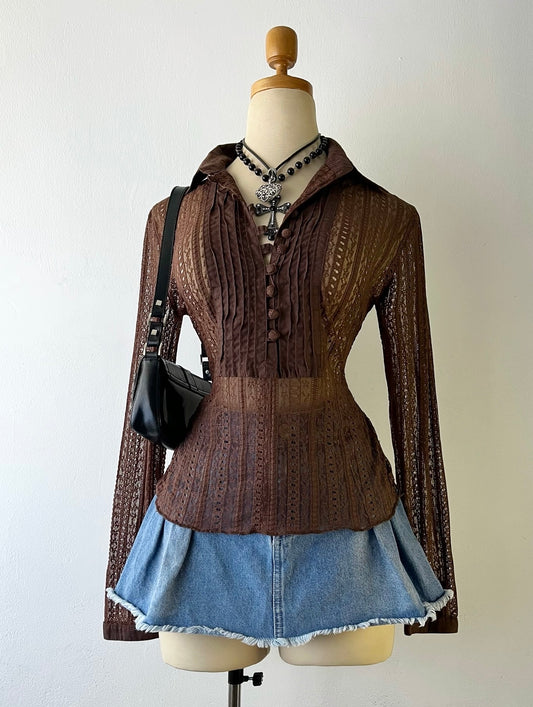 Adorable brown mesh top