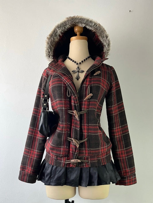 Checked jacket with warm inner lining and hood