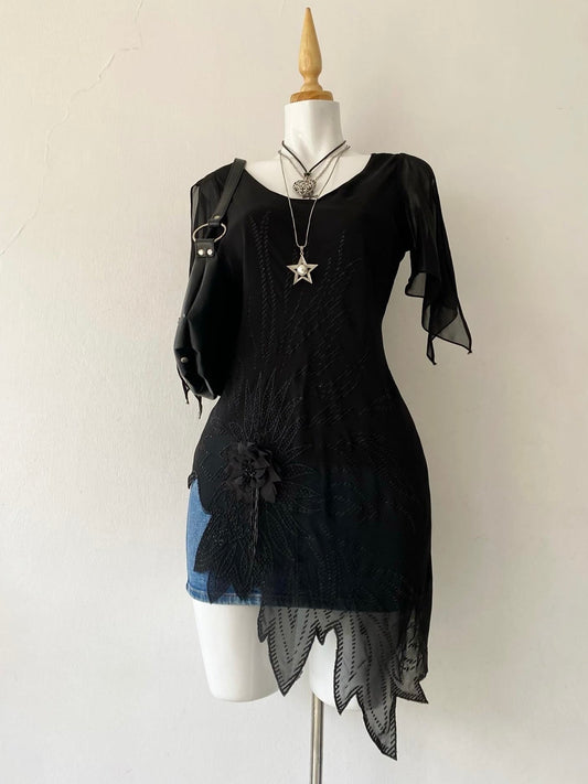 Black asymmetrical fairy goth top-Size M