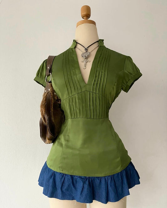Green satin blouse