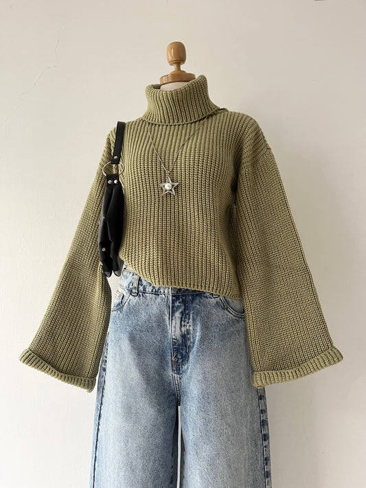 High-neck sweater with wide sleeves