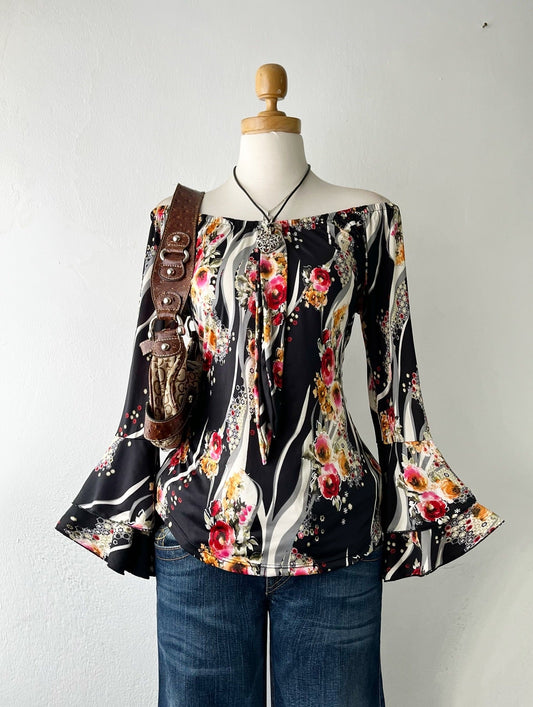 Bell- sleeved floral top