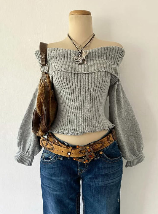 Gray off-shoulder sweater