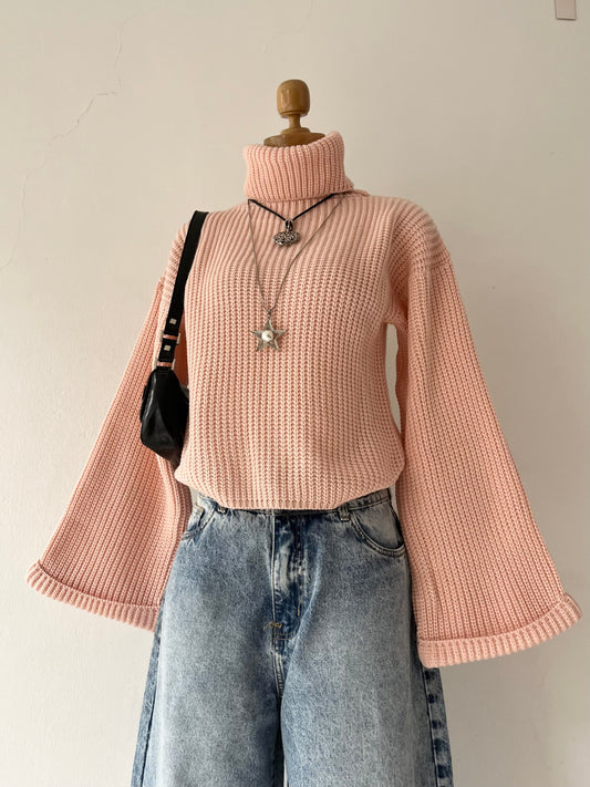 High-neck sweater with wide sleeves